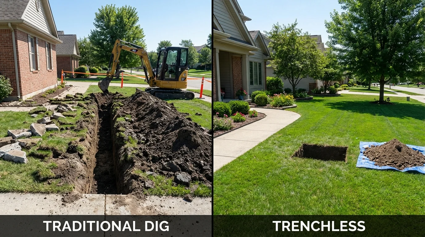 Trenchless sewer repair with minimal yard damage versus traditional excavation in Newton, MS